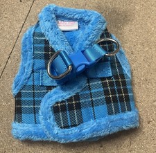 Cosy Blue Checked Fleece Lined Step In Dog Harness Size XS NWT