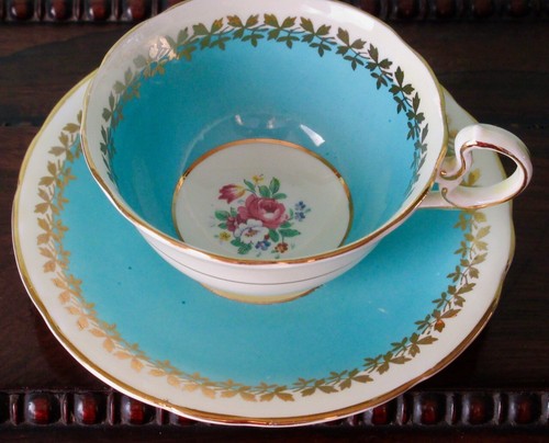 Aynsley cup saucer turquoise - aynsley,