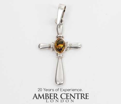 Amber cross pendant - amber,