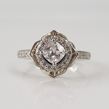 Antique Style Sterling Silver Floral Layered Solitaire CZ Gem Ring 925 Size 6.5