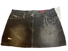 Y2K Alt Rocker Style Vintage River Island Black Denim Mini Skirt Size 16/ XL.