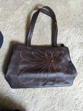 Ciccia Brown with Orange Stitched Pattern Leather Handbag