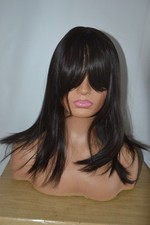 Haircube womens long dark brown layered wig with bangs