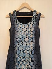 KAREN MILLEN Blue Grey Circle Pattern Bodycon Pencil Dress UK 10 Occasion Work