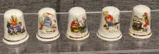 Vintage Lot of 5 Fine Bone China Porcelain Thimbles, NURSERY RHYMES
