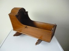 Antique  19th/ early 20th century wooden dolls rocking crib Doll/Teddy display