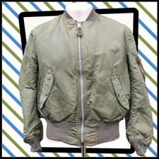 Vintage ALPHA IND. Intermediate MA-1 Bomber Reversible JACKET Green M   007 O