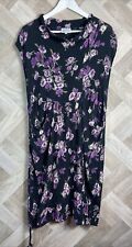 Masai Black & Purple Crinkle Floral Dress Short Sleeved Tie Hem Size XL