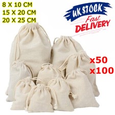 Calico Drawstring Storage Bags Natural Cotton Bulk Linen Tote Food Gift Bags UK