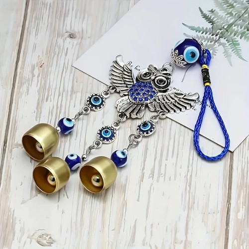 Blue eye owl wind chime - blue,