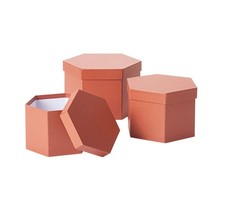 Hat Boxes Set Of 3 Hexagonal Storage Boxes, Orange Clay Brown, Designer Flower