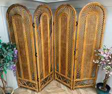 VINTAGE RARE FOUR PANEL BAMBOO BERGERE BOHO FOLDING SCREEN ROOM DIVIDER 67"H