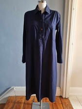 Cos Dress Indigo Blue Chambray  3/4 Sleeve Knee Shirt Collared Pocket S-M Used