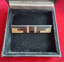 Vintage Unusual Pierre Bex, Black Enamel, Gold Swirls Art Deco Bar Brooch Pin