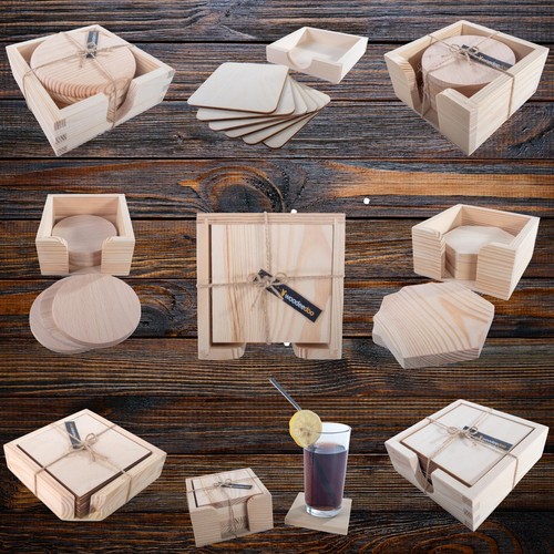 Wooden coasters set - wooden, |