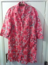 Ladies Nylon Overall VGC Red & Peach Floral design Vintage style ladies pinny 