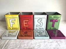 Set of FOUR French Kitchen Storage Containers Tins Flour; Tea; Sugar and Spices.