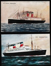 United States Lines GEORGE WASHINGTON & MANHATTAN  .. 2 Salmon postcards