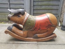 Vintage Unusual Lovely Large Solid Carved Big Heavy Wooden Rocking Pig Horse
