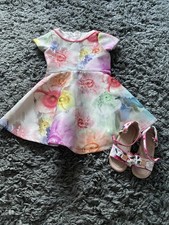Ted Baker 18-24 Month Cap Sleeve Floral Dress & Matching UK 7 Ankle Strap Shoes