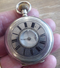 ANTIQUE GENTS SILVER HALF HUNTER POCKET WATCH