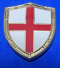 ENGLAND BADGE - ST GEORGE CROSS - CRUSADER SHIELD - GOLD PLATE - QUALITY BADGE