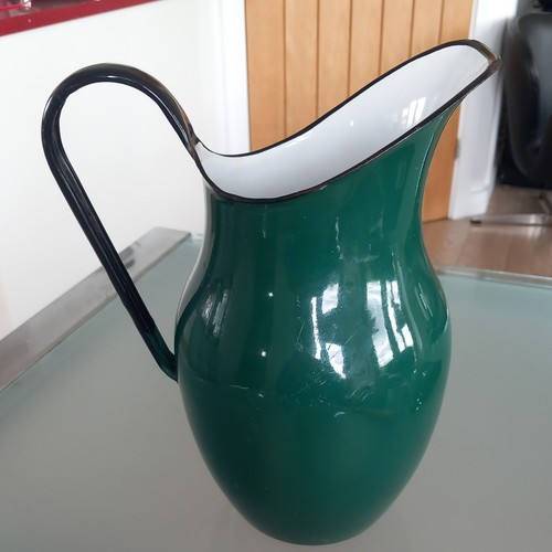 Vintage green enamel jug 26cm - vintage,