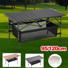 Folding Camping Table Adjustable Height Roll-up Picnic Table with Bottom Storage