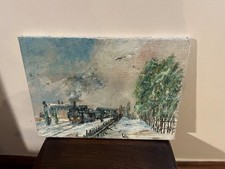 Antique Steam Train Scene Impressionist Oil Painting