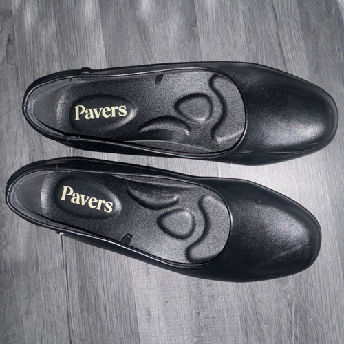 Worn cabin crew shoes pavers