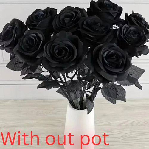 Artificial black roses long - black,