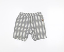 Next Boys Grey Striped Cotton Chino Shorts 11 Years Elastic Waist Summer