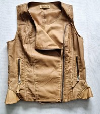 Vintage KY Creation Womens Beige Soft Faux Leather Lined Waistcoat Size Large