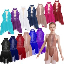 UK Girls' Ice Figure Skating Dress Sleeveless Leotard Dresses Lyrical Dancewear