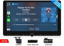 CAM+DVR+DAB+Android 14 2DIN 10.1" GPS Sat Nav Car Stereo Apple CarPlay Head Unit