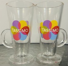 Promotional Set of 2 Tassimo 6" Tall Glass Coffee Latte Mugs/ Glasses Colourful