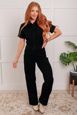 Judy Blue Short Sleeve Control Top Denim Jumpsuit Black