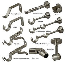 Brushed Chrome Curtain Pole Rod Brackets 19mm 28mm 35mm Recess Extendable Double