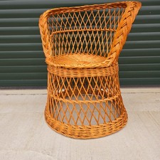 Vintage Woven Wicker Basket Tub Pedestal 'Peacock' Chair Boho Tiki