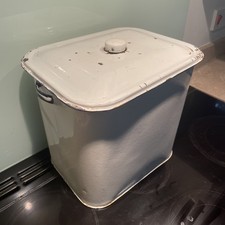 Vintage Enamel Bread Bin Large White Farmhouse Kitchen. Prop