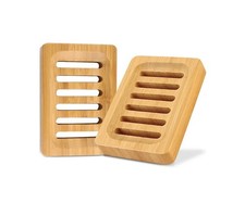 2 Pieces Natural Bamboo Wooden Soap Dish, Square wooden soap holder Non-Slip
