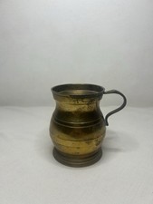 Brass Mug or tankard half pint measure heavy brass with handle Victorian 10cm
