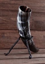 Hand-Forged Omega Medieval Viking Drinking Horn Stand Holder Medium