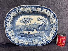 Large Antique Pottery Serving Dish Charger Platter Dish 42cm x 33cm