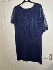 Ladies Navy Sparkly Evening Party Dress Size 16 Flattering Fit Xmas Party Bx2