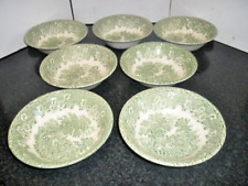 Vintage Old English ironstone Old Inns 7x Green Cereal Bowls  6.5"