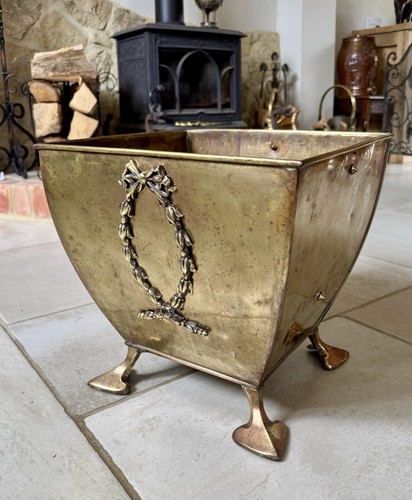 Antique brass coal scuttle - coal,