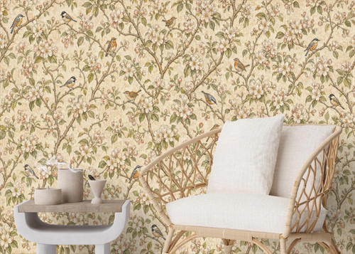 Cream blossom songbird - songbird, toile