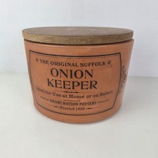 The Original Suffolk Henry Watson Pottery Onion Keeper with Lid Made In England