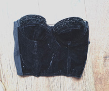 Black velvet corset top, strapless, underwired, boned, 8 TopShop elastic back
